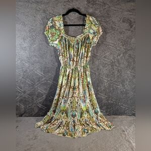 Women's Shoreline Square Neck Paisley  Ruffle Stretch Dress S/M